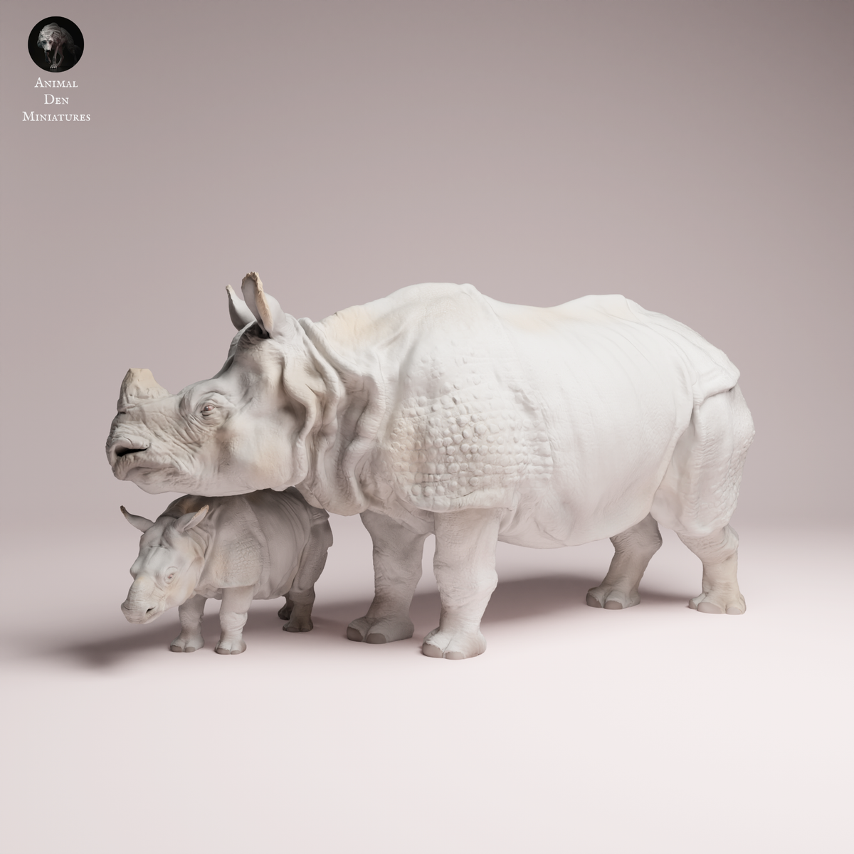 rhino様 Anml-260311 Indian Rhino cow and calf（インドサイの親子