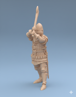 ez-250802 Knight on foot slashing with axe from above - 14th century