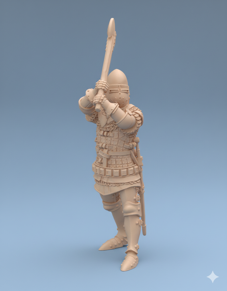 ez-250802 Knight on foot slashing with axe from above - 14th century