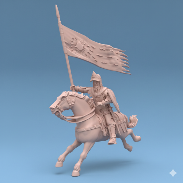ez-251010 Geoffroi de Charny on horse with Oriflamme – 14th century