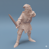 ez-250604 Knight on foot on the defensive and raising his visor - 14th century