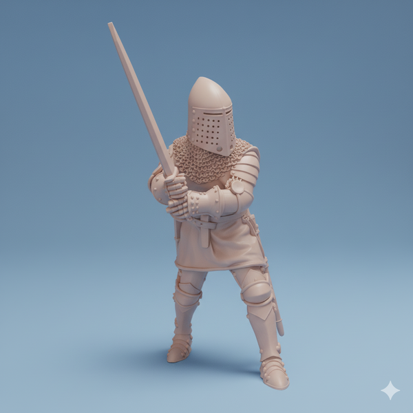 ez-250605 Knight on foot wielding a two-handed sword - 14th century