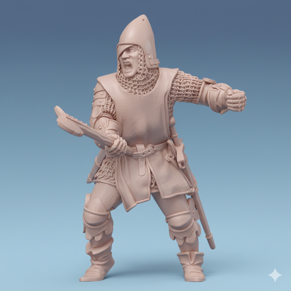 ez-250705 One-eyed man-at-arm chopping with an ax